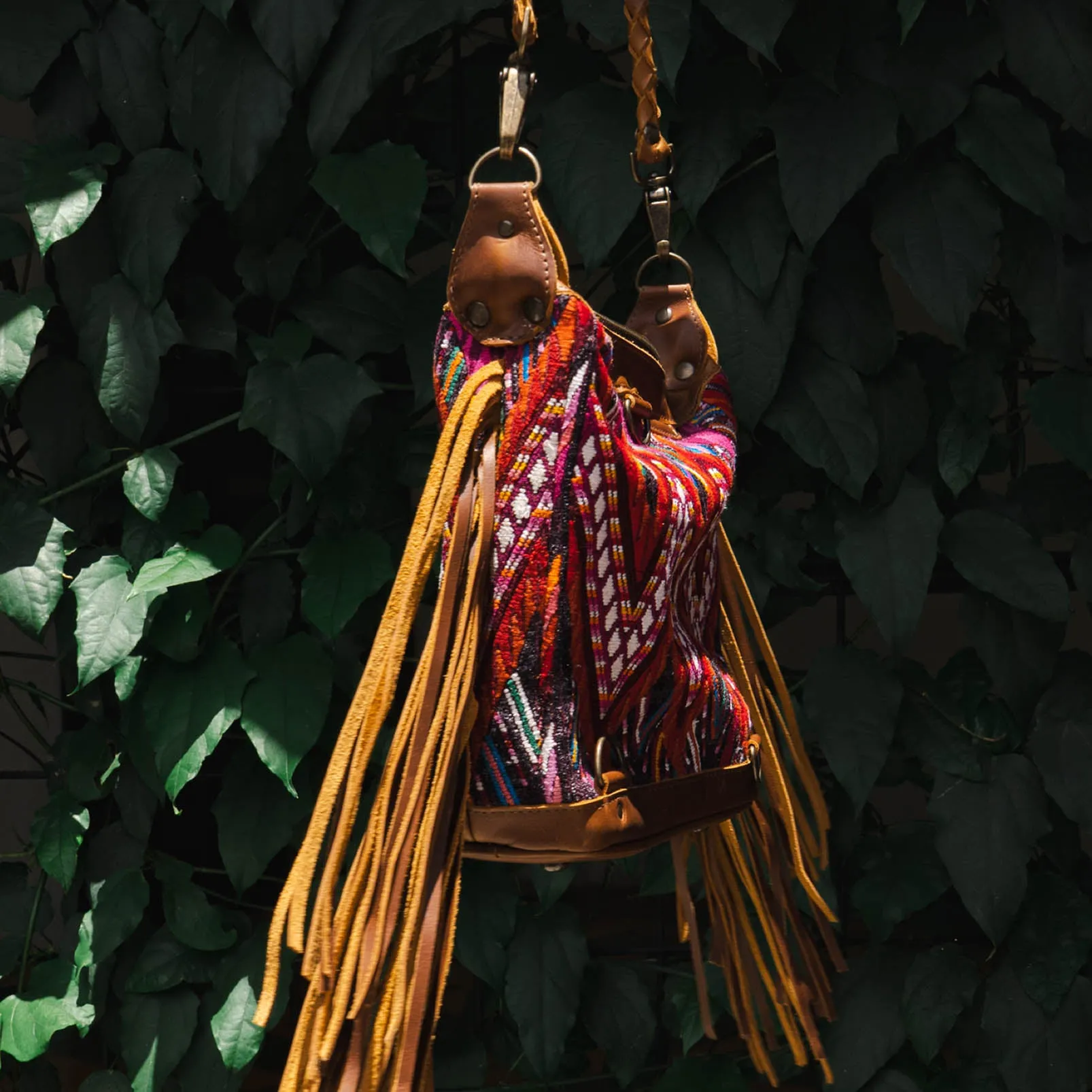 BEATRIZ MINI CDB WITH FRINGE - OOAK HUIPIL - CAFE - NO. 15890