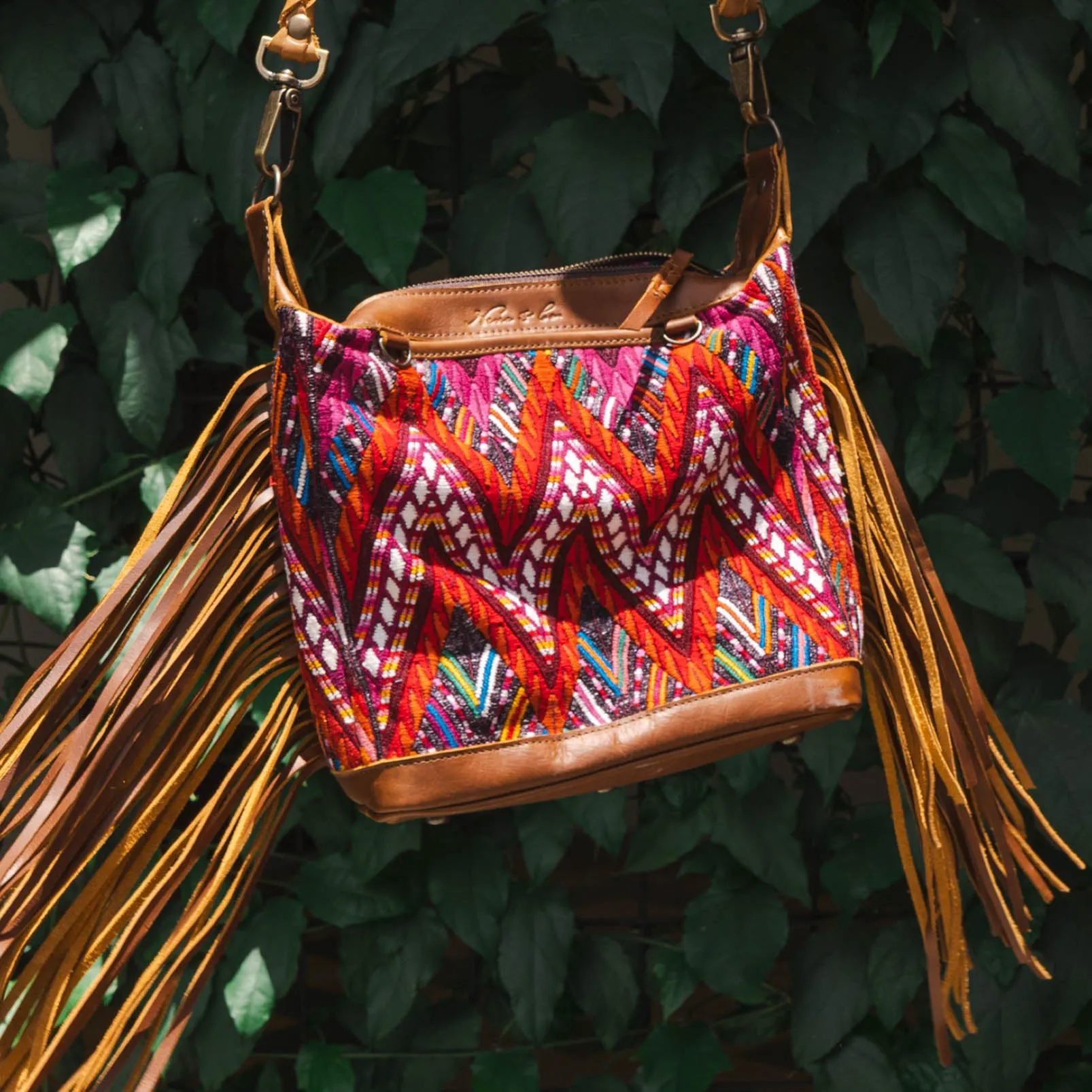 BEATRIZ MINI CDB WITH FRINGE - OOAK HUIPIL - CAFE - NO. 15890