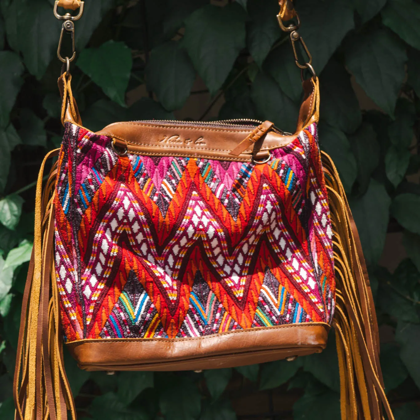 BEATRIZ MINI CDB WITH FRINGE - OOAK HUIPIL - CAFE - NO. 15890