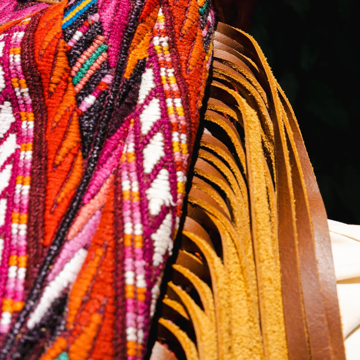BEATRIZ MINI CDB WITH FRINGE - OOAK HUIPIL - CAFE - NO. 15890