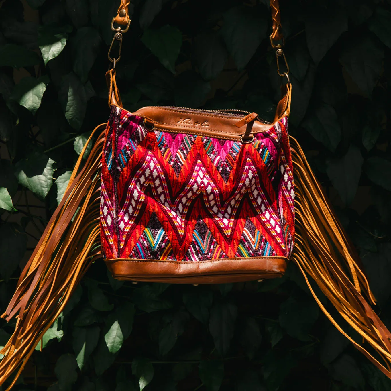 BEATRIZ MINI CDB WITH FRINGE - OOAK HUIPIL - CAFE - NO. 15890