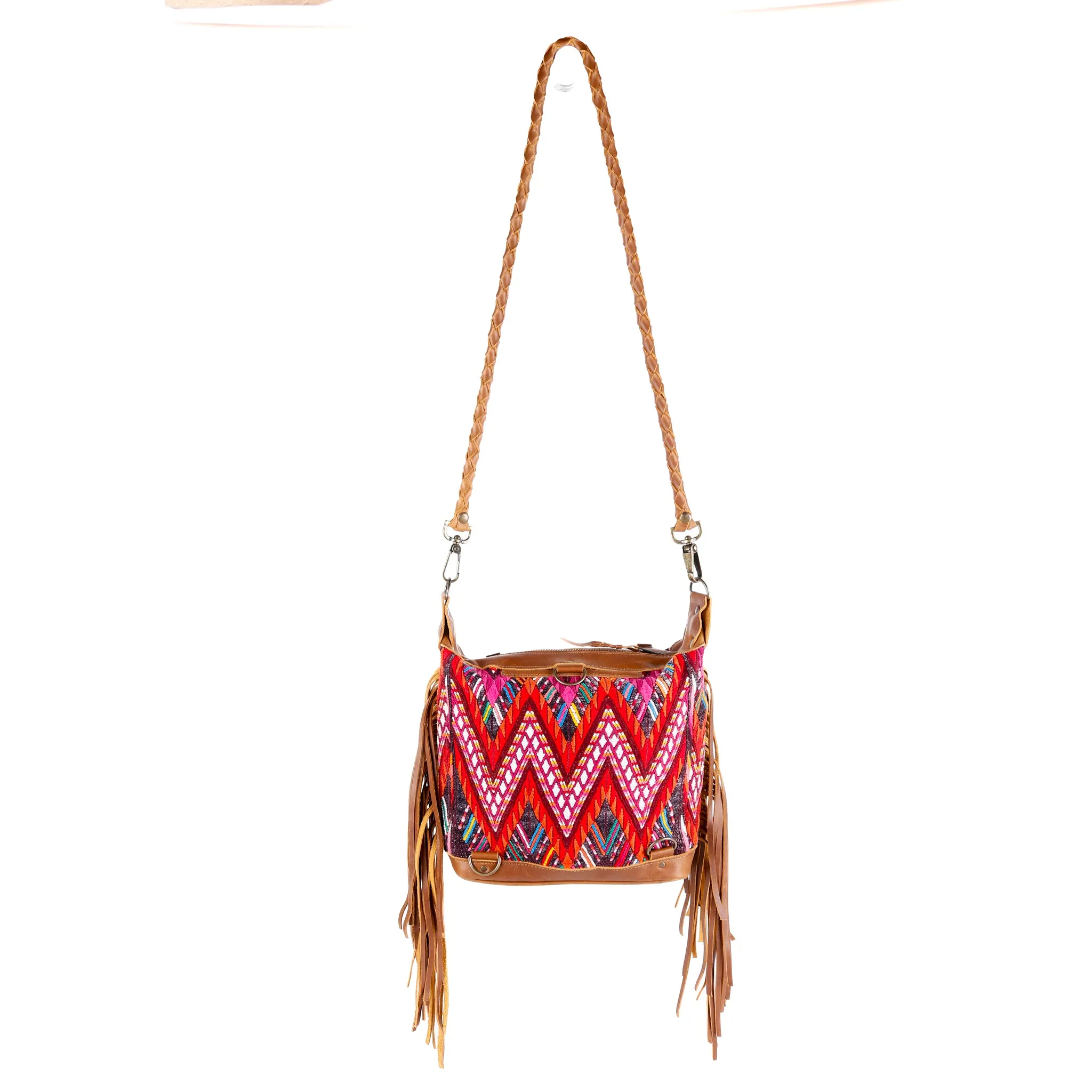 BEATRIZ MINI CDB WITH FRINGE - OOAK HUIPIL - CAFE - NO. 15890