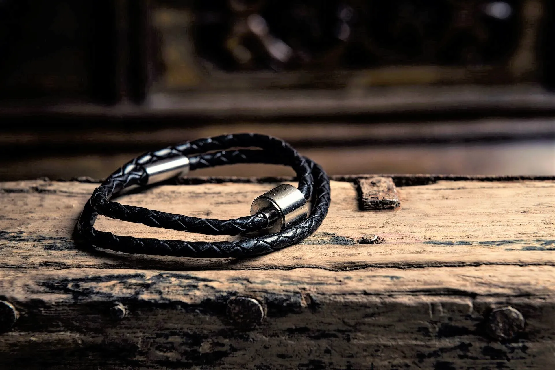 Black & Silver - TadBlu Braided Leather Men’s Cremation Bead Bracelet