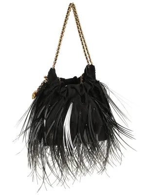 Black Fleming Satin Mini Hobo Bag
