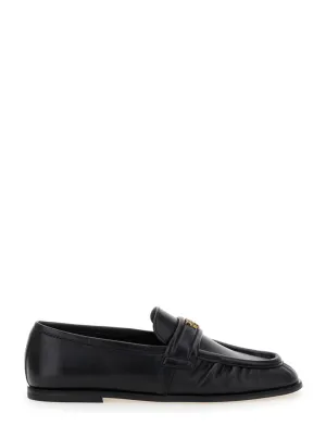 Black Loafers With Front Metal Logo