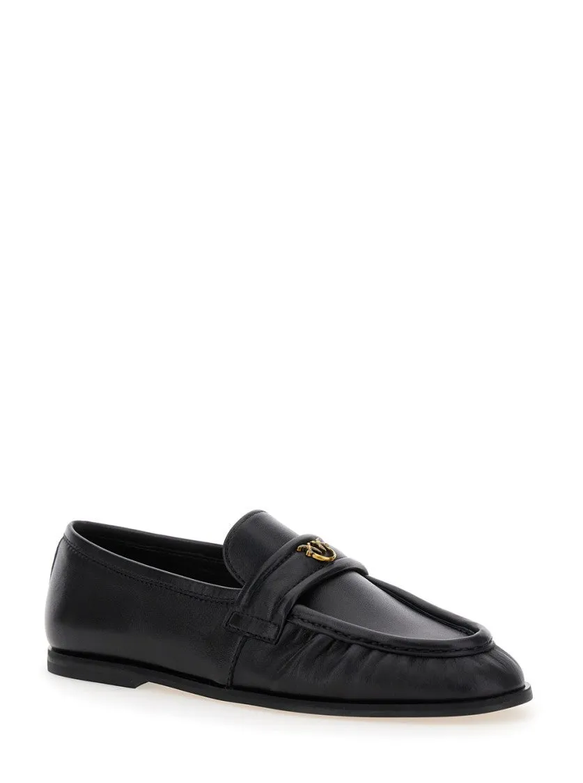 Black Loafers With Front Metal Logo