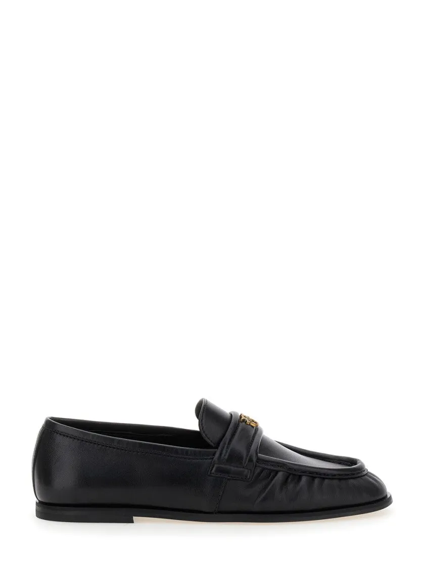 Black Loafers With Front Metal Logo