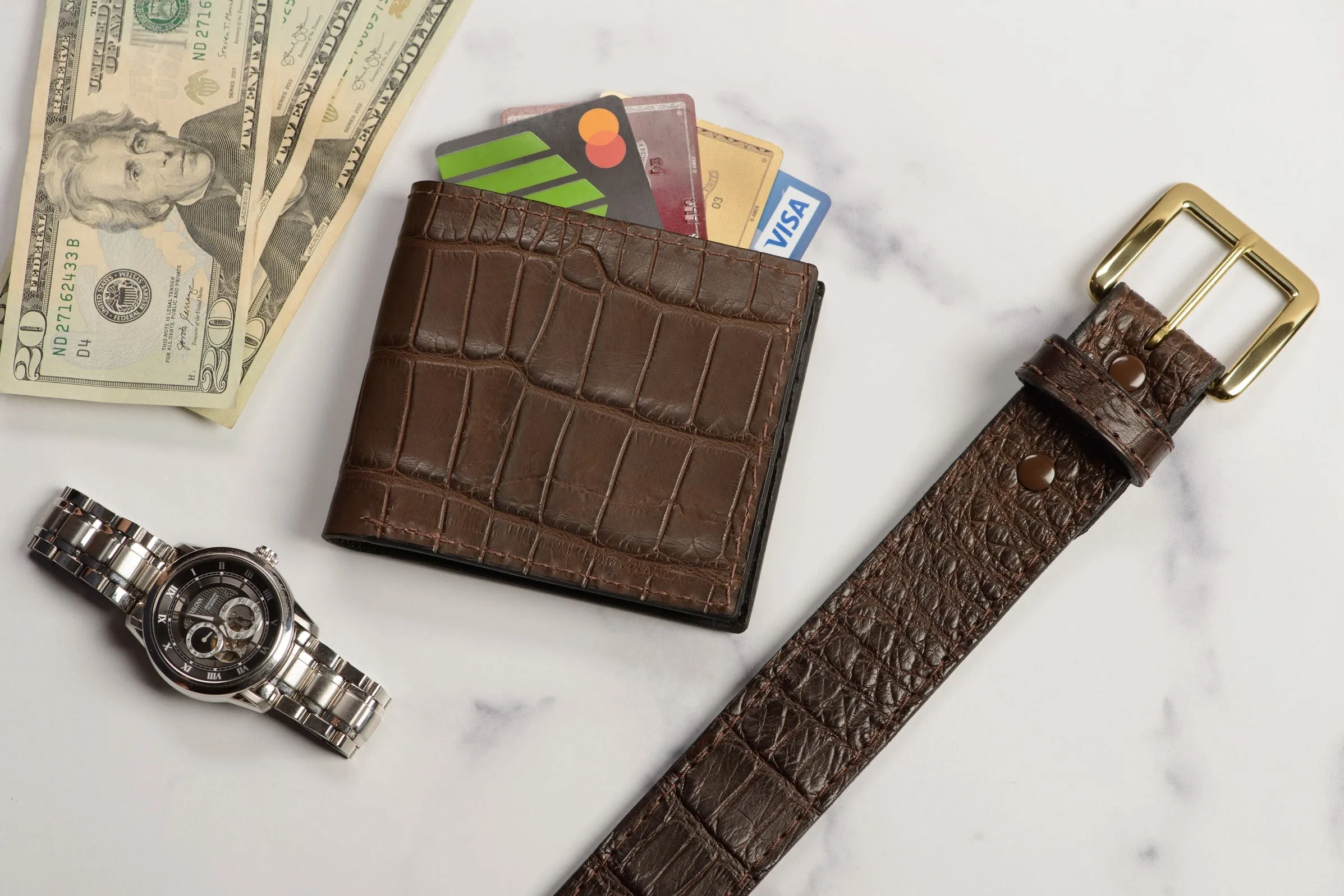Brown American Alligator Money Belt With 25" Zipper 1.50" Wide