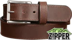 Brown English Bridle Leather Money Belt With 25" Zipper 1.75" EXTRA WIDE