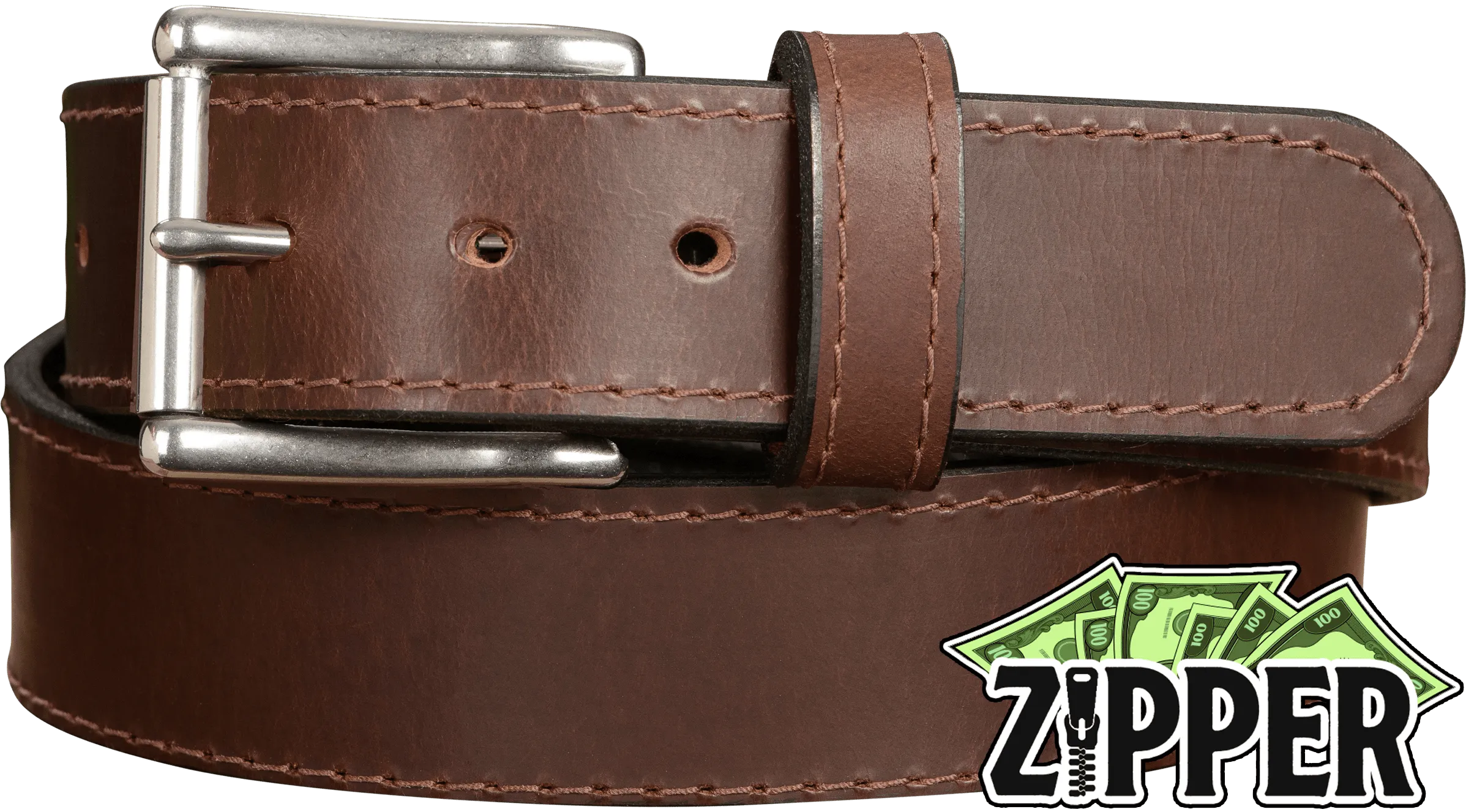 Brown English Bridle Leather Money Belt With 25" Zipper 1.75" EXTRA WIDE