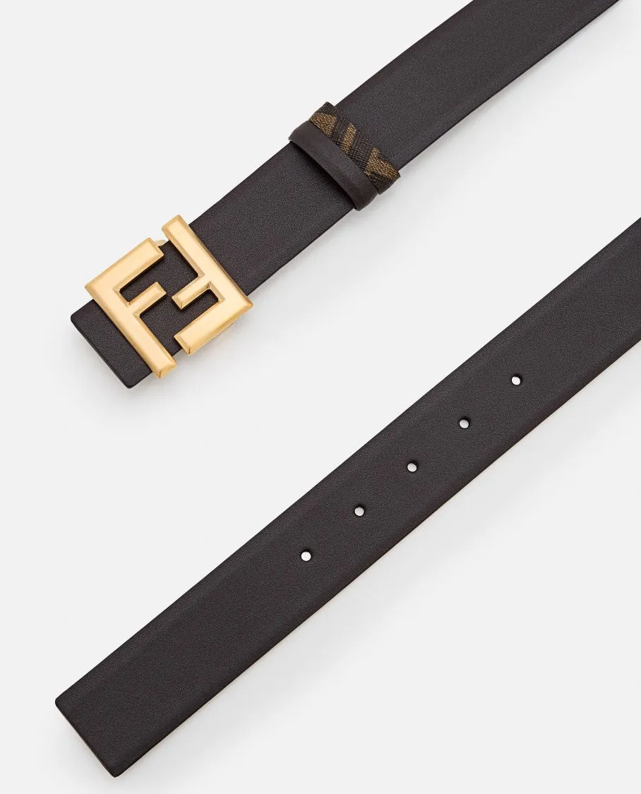 Brown Leather Belt With Gold-Tone Logo Buckle