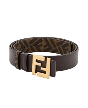 Brown Leather Belt With Gold-Tone Logo Buckle