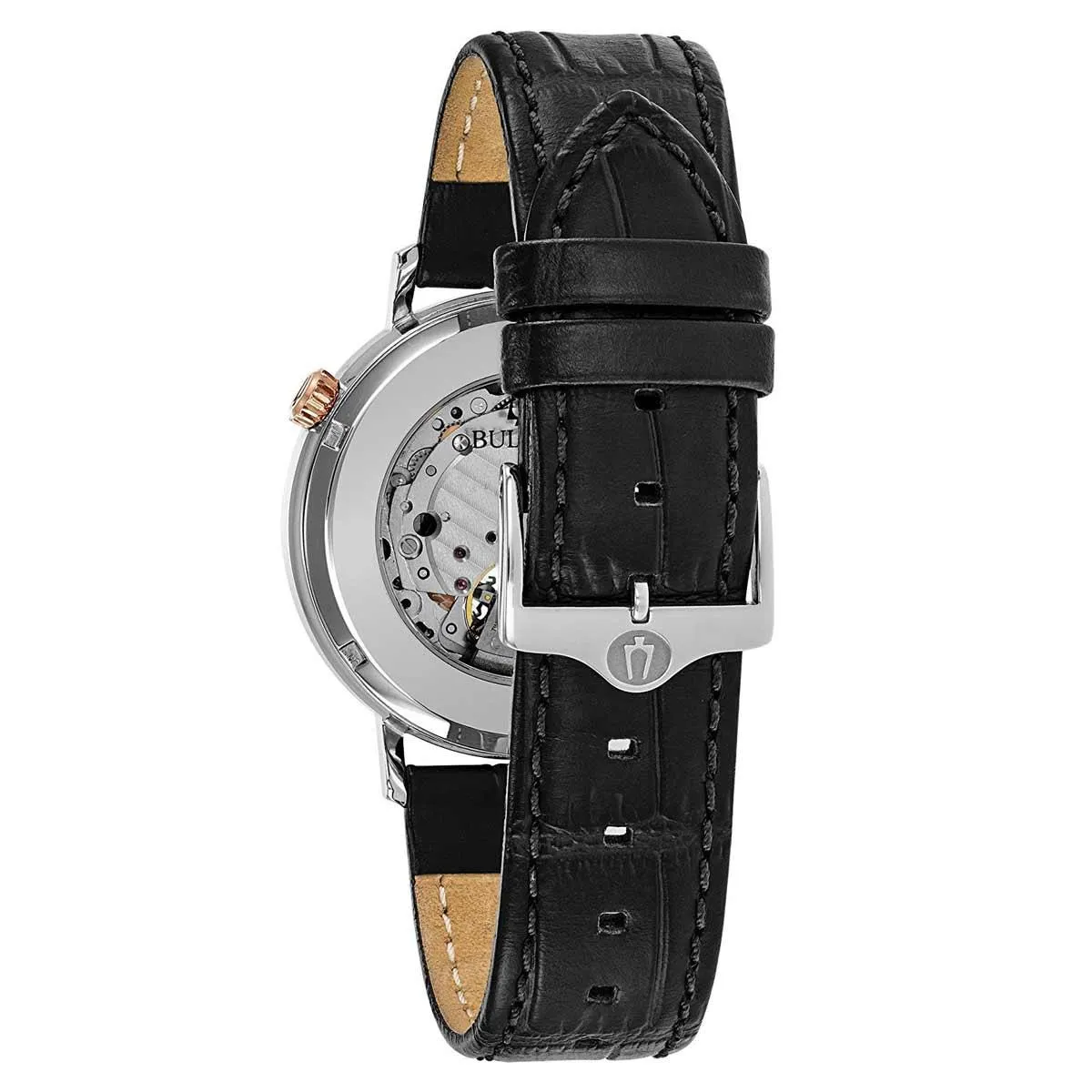 Bulova 98A187 Men's Classic Automatic Grey Semi-Skeleton Dial Black Leather Strap Watch