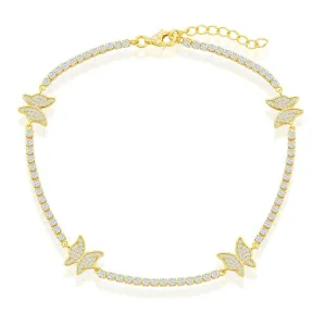 Classic Women's Anklet - Gold Plated Sterling Silver Butterfly CZ Tennis | R-9278-GP