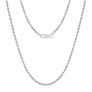Classic Women's Chain - Rhodium Plated Sterling Silver 2.3mm Rope, 24 Inch | RPR-50-24