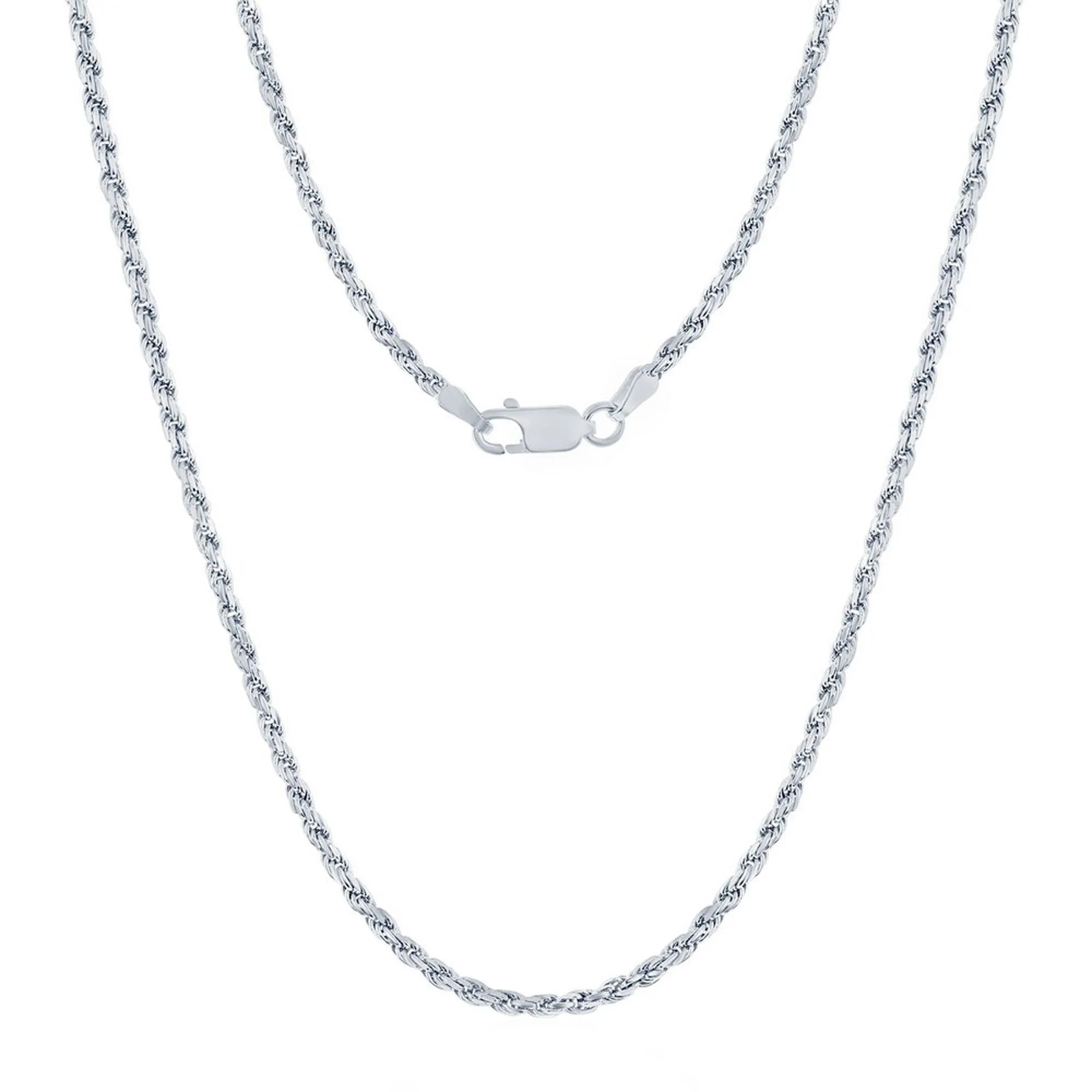 Classic Women's Chain - Rhodium Plated Sterling Silver 2.3mm Rope, 24 Inch | RPR-50-24