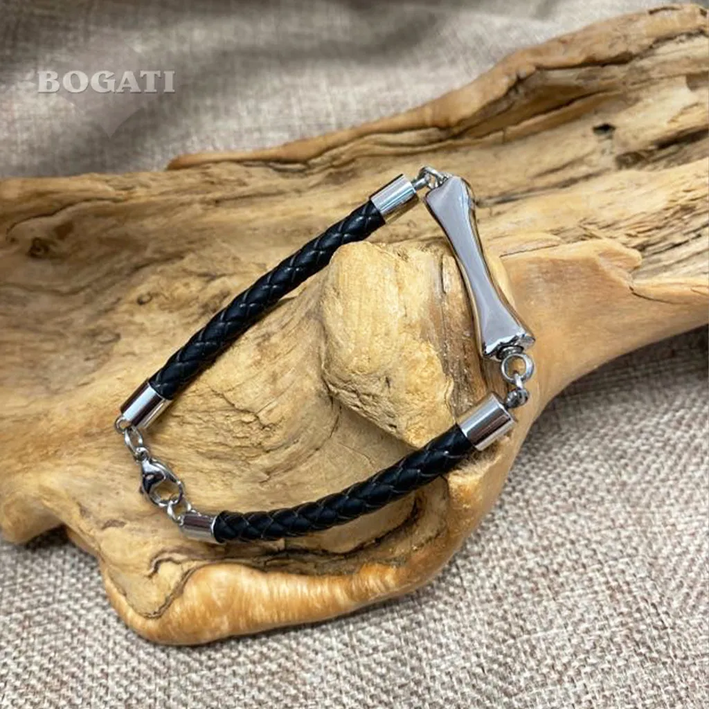 CLEARANCE - J-BRAC-16 - Black Braided Bracelet with Dog Bone