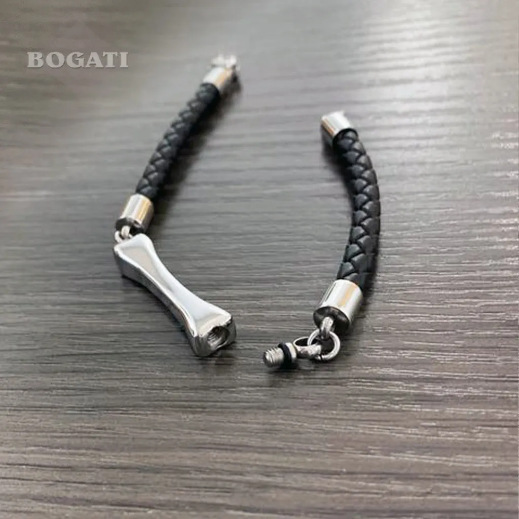 CLEARANCE - J-BRAC-16 - Black Braided Bracelet with Dog Bone