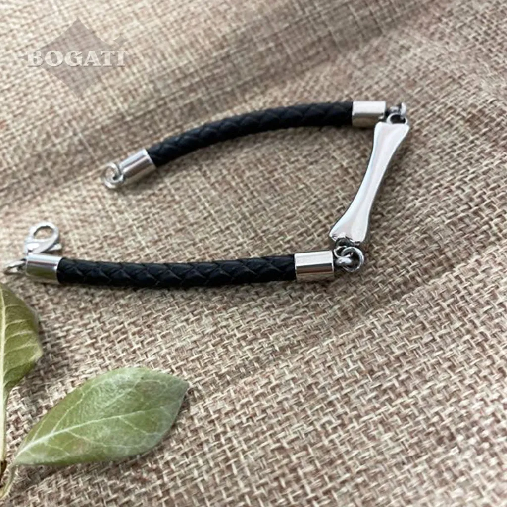 CLEARANCE - J-BRAC-16 - Black Braided Bracelet with Dog Bone
