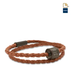 Cognac & Black - TadBlu Braided Leather Men’s Cremation Bead Bracelet