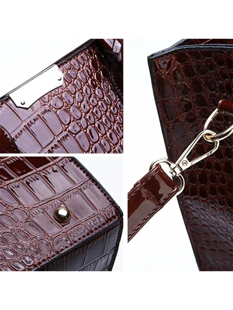Crocodile Pattern Tote Handbag Large Capacity Solid Crossbody Bag