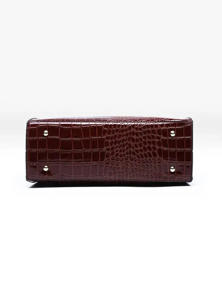 Crocodile Pattern Tote Handbag Large Capacity Solid Crossbody Bag