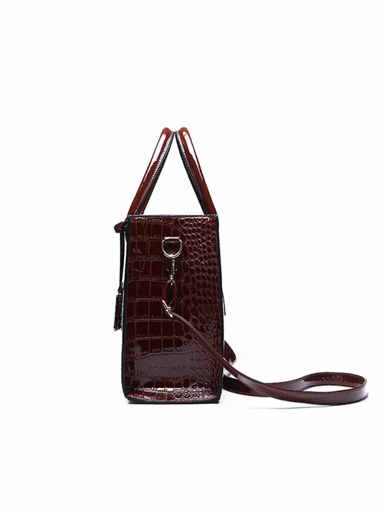 Crocodile Pattern Tote Handbag Large Capacity Solid Crossbody Bag