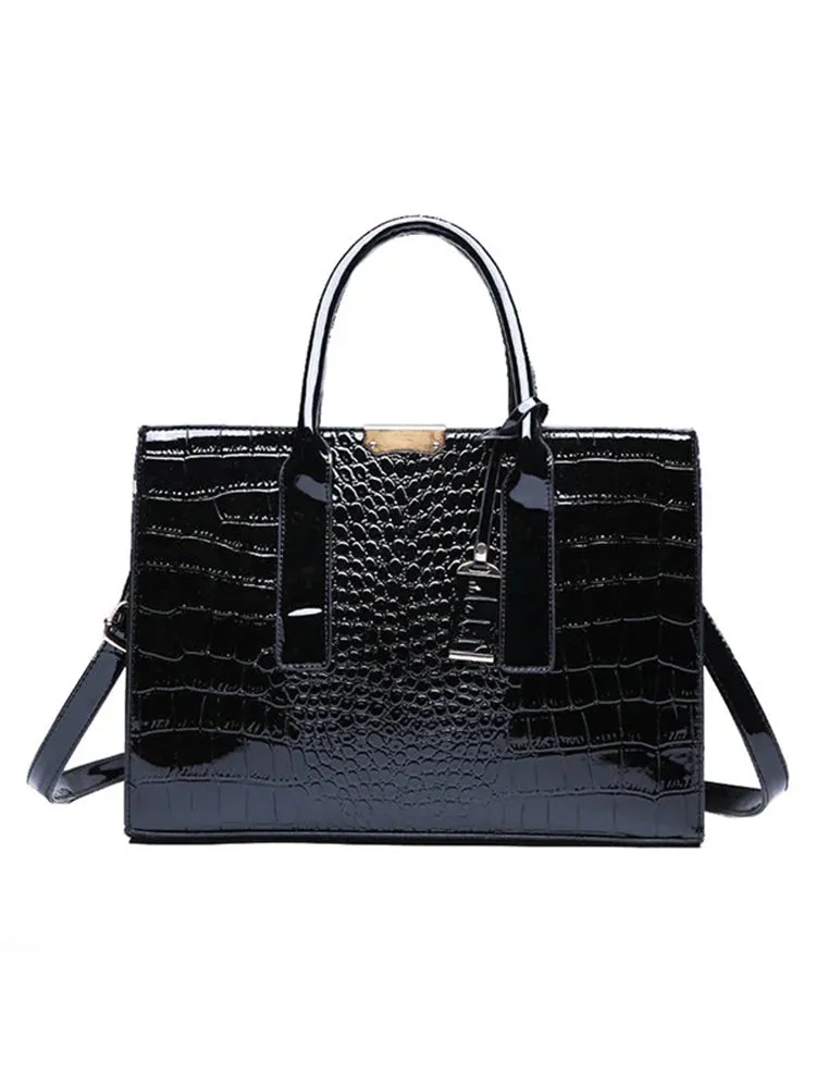 Crocodile Pattern Tote Handbag Large Capacity Solid Crossbody Bag
