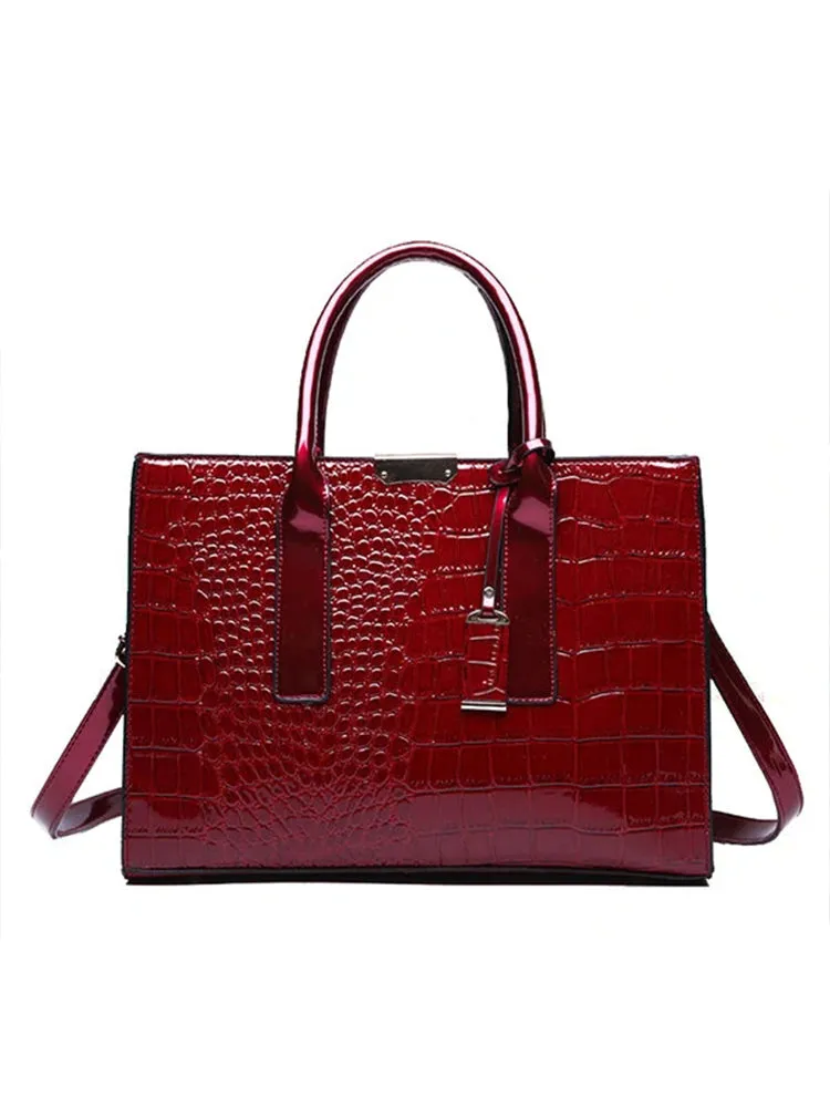 Crocodile Pattern Tote Handbag Large Capacity Solid Crossbody Bag