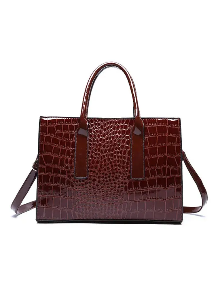Crocodile Pattern Tote Handbag Large Capacity Solid Crossbody Bag