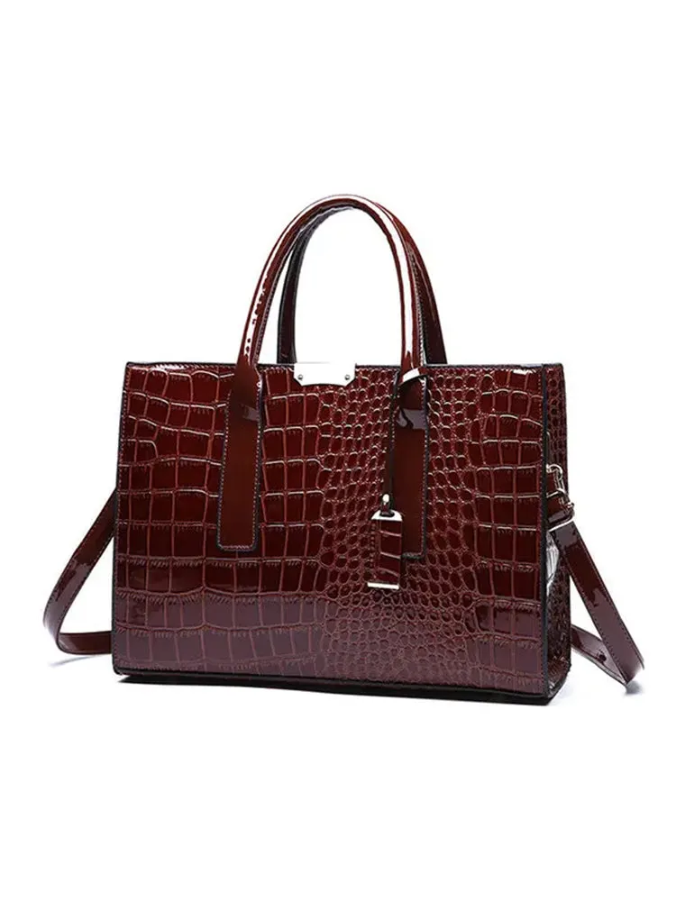 Crocodile Pattern Tote Handbag Large Capacity Solid Crossbody Bag