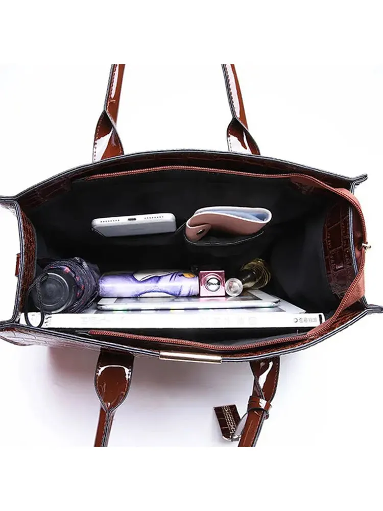 Crocodile Pattern Tote Handbag Large Capacity Solid Crossbody Bag