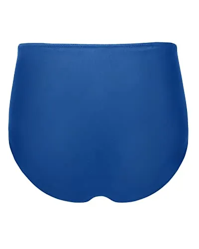 Elegant Women High Waisted Bikini Bottom Retro Ruched Swim Short-Blue