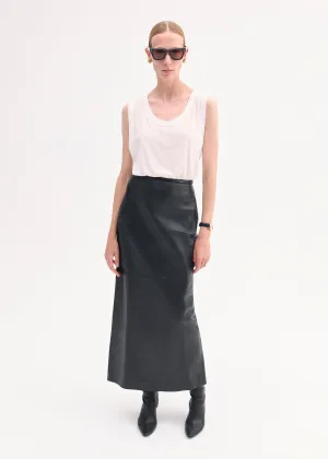 Full Length Skirt in Leather  - Black