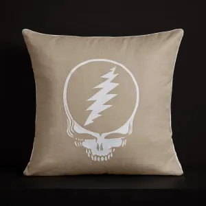 Grateful Dead Throw Pillow with Piping - Flax/White