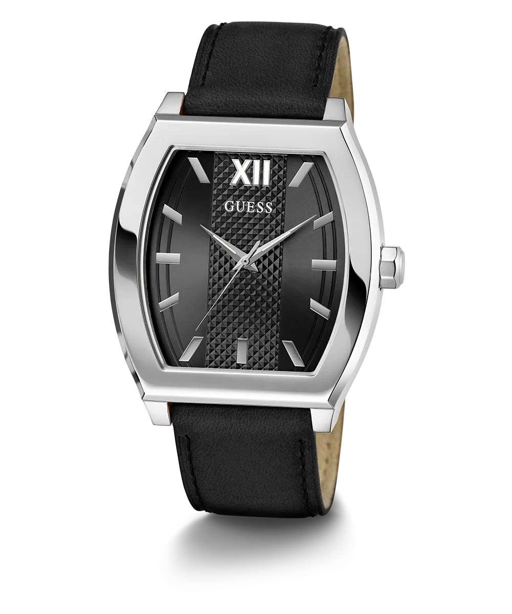 GUESS Mens Black Silver Tone Analog Watch