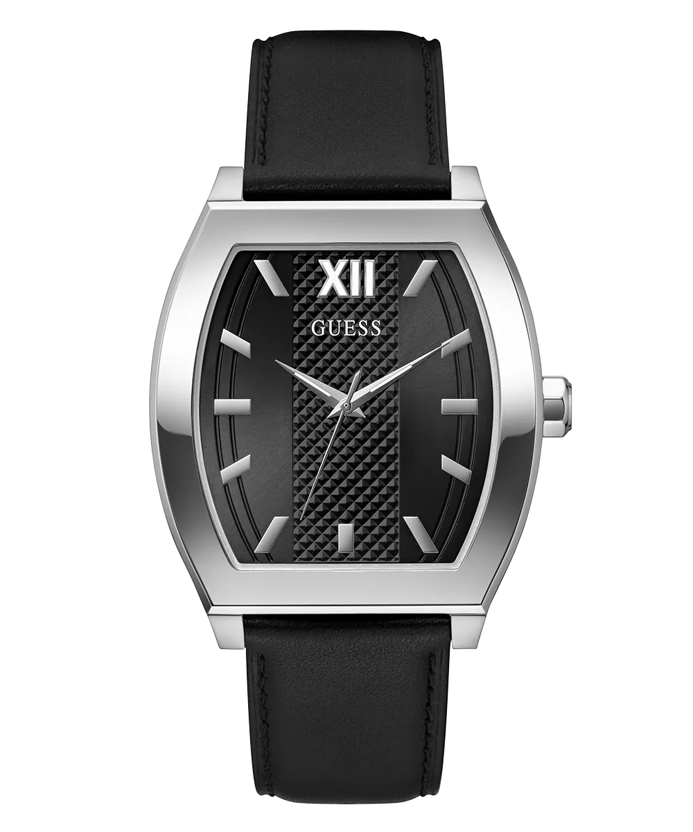 GUESS Mens Black Silver Tone Analog Watch