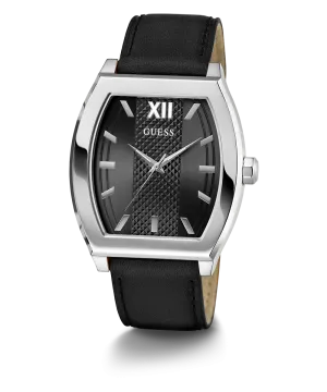 GUESS Mens Black Silver Tone Analog Watch