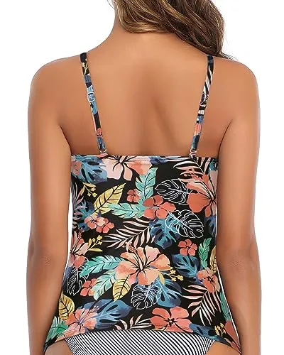 High Neck Ruched Tummy Control Tankini Top