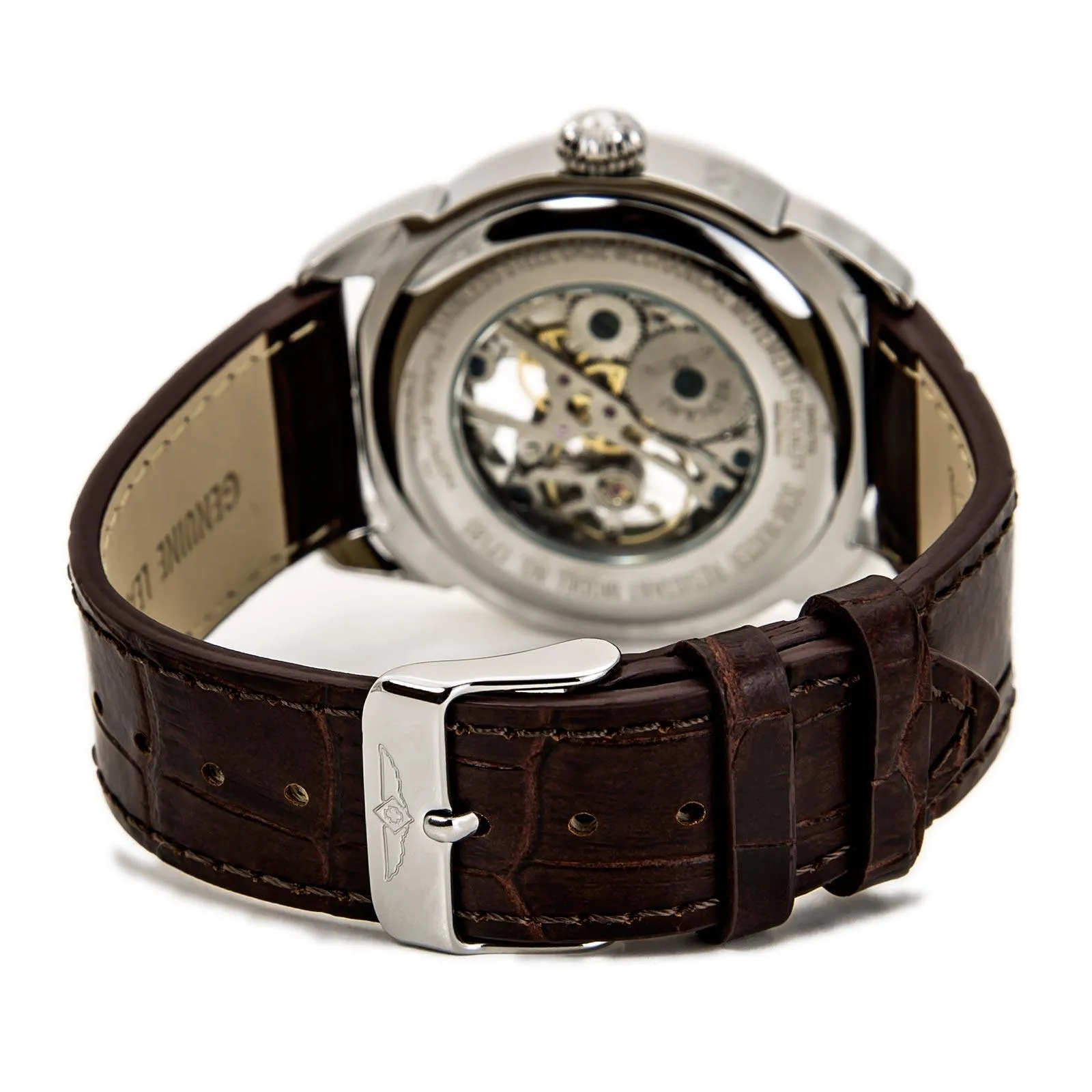 Invicta 17185 Men's Specialty White & Silver Skeleton Dial Brown Leather Strap Mechanical Watch