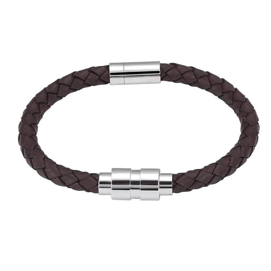 J-BRAC-06- Braided Leather Bracelet with Silver Clasp