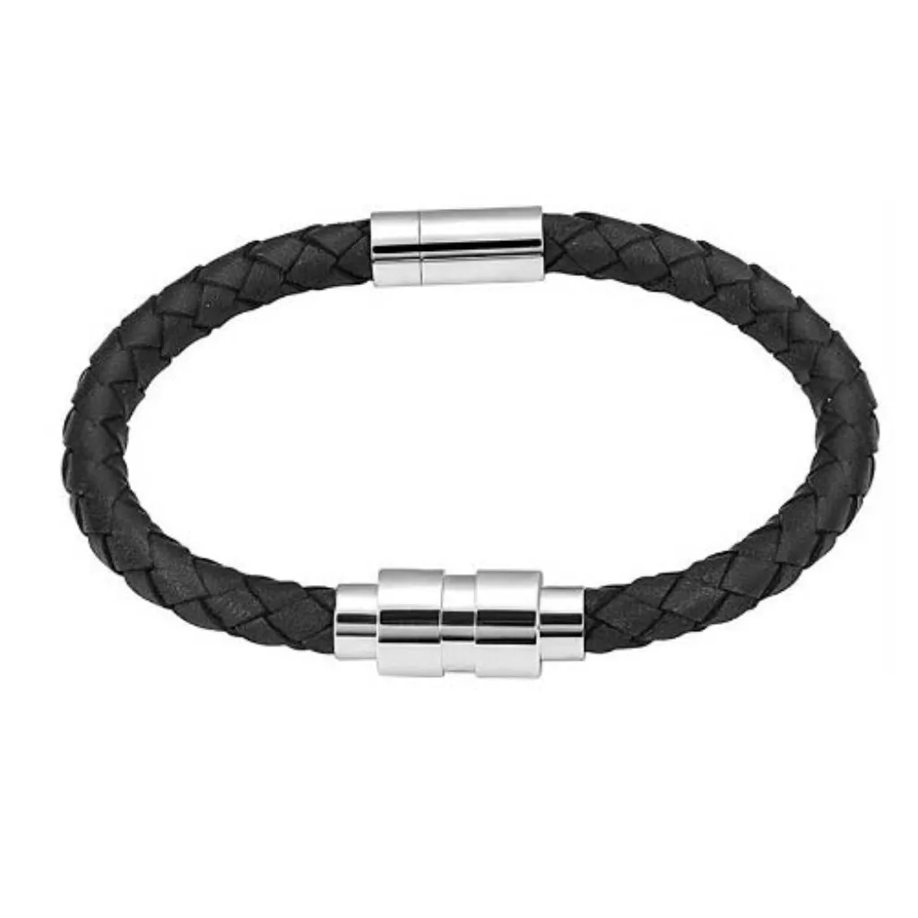 J-BRAC-06- Braided Leather Bracelet with Silver Clasp