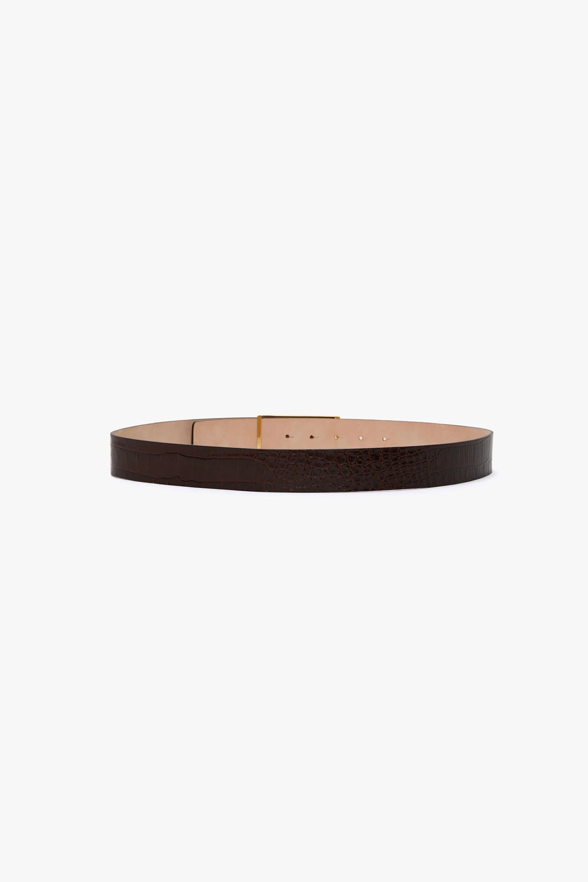 Jumbo Frame Belt In Dark Brown Croc Embossed Leather