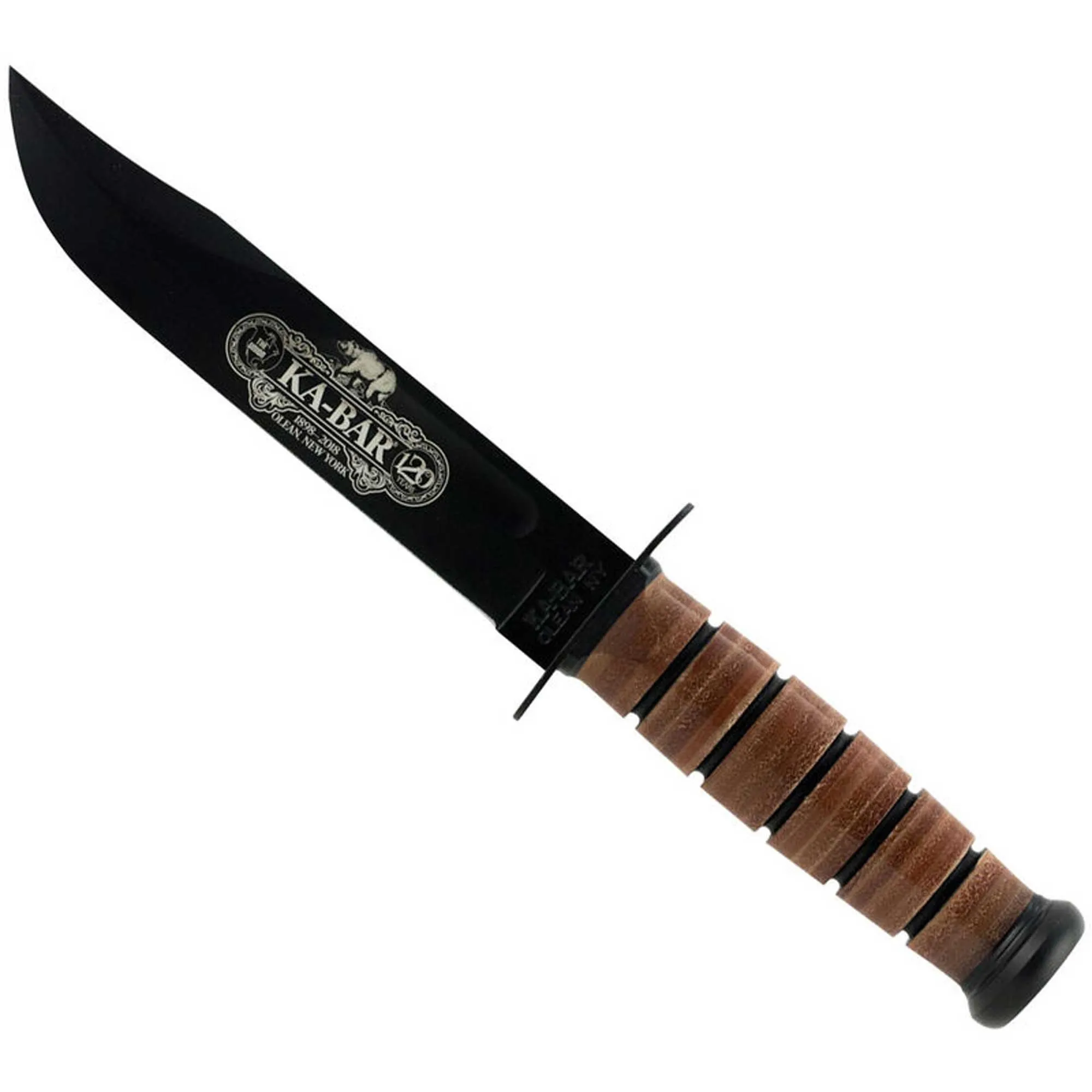 Ka-Bar Fighting Knife - 120th Anniversary USN Flat Grind Blade Brown Handle | KB9192