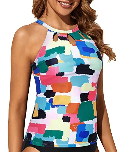 Key Hole Swim Top Only Backless Swim Tank Top-Aqua