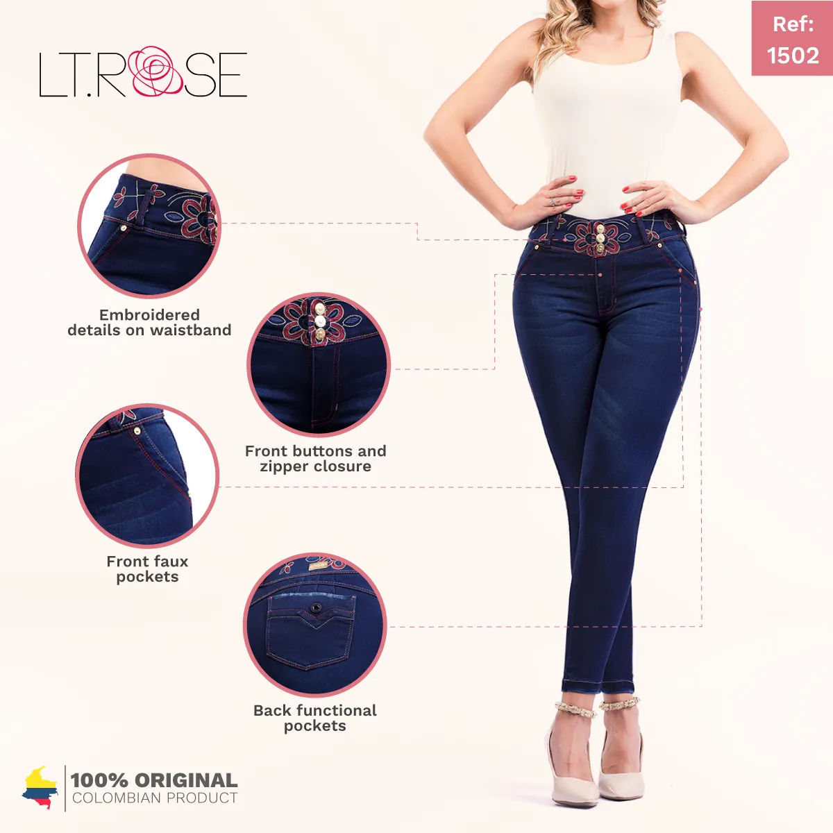 LT. Rose 1502 |  Mid Rise Skinny Butt Lifting Jeans for Women