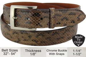 Men's Brown Anaconda Snake Skin Designer Full Grain Leather Belt **Made To Order Allow 5 To 6 Weeks To Ship