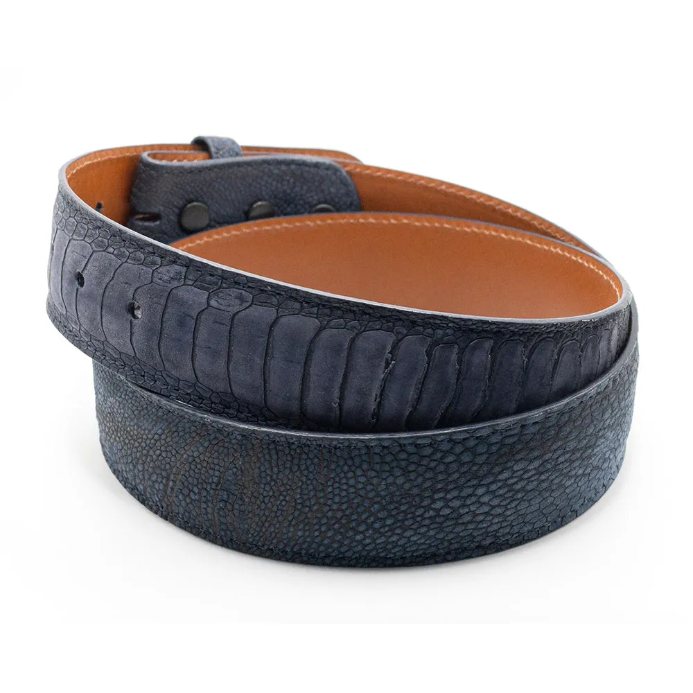 Navy Blue Suede Ostrich Leg Belt Straps