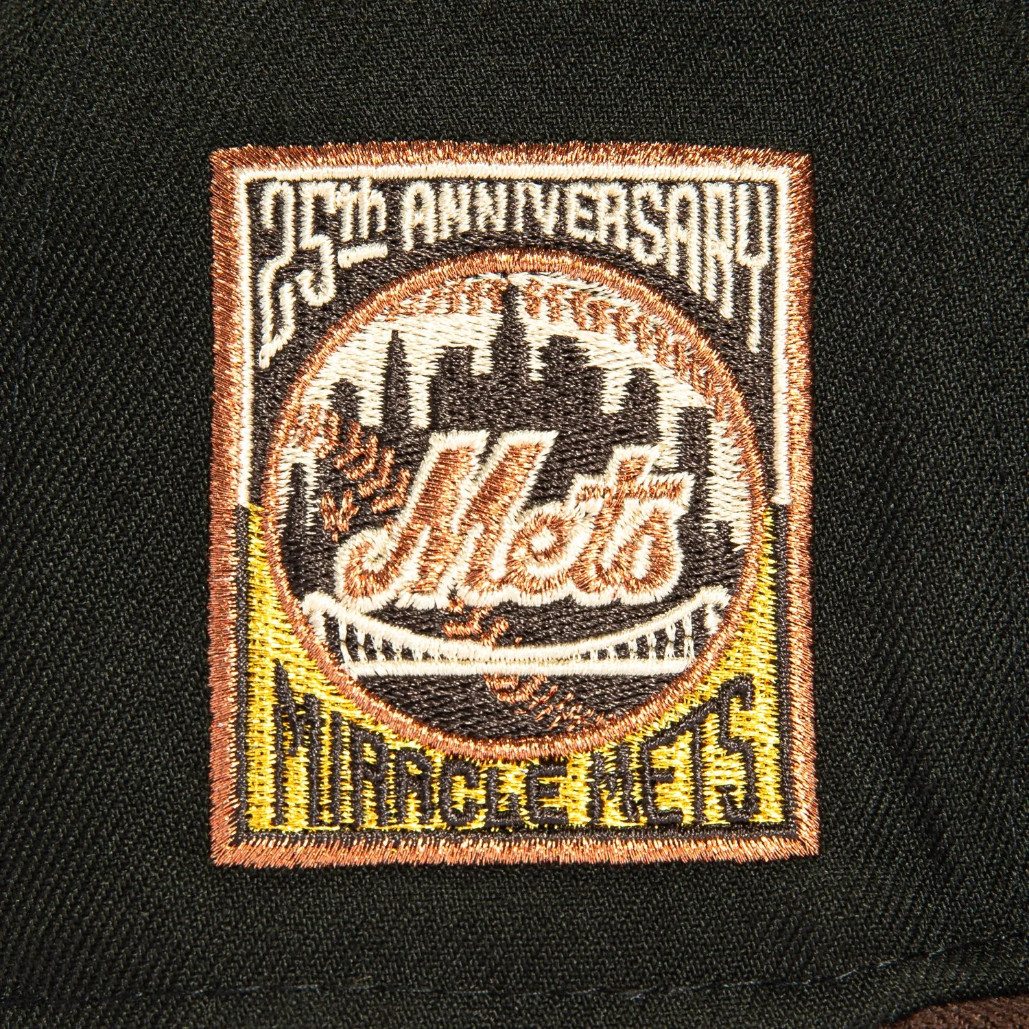 New Era 59Fifty New York Mets 25th Anniversary Patch Script Hat - Black. Brown. Metallic Copper