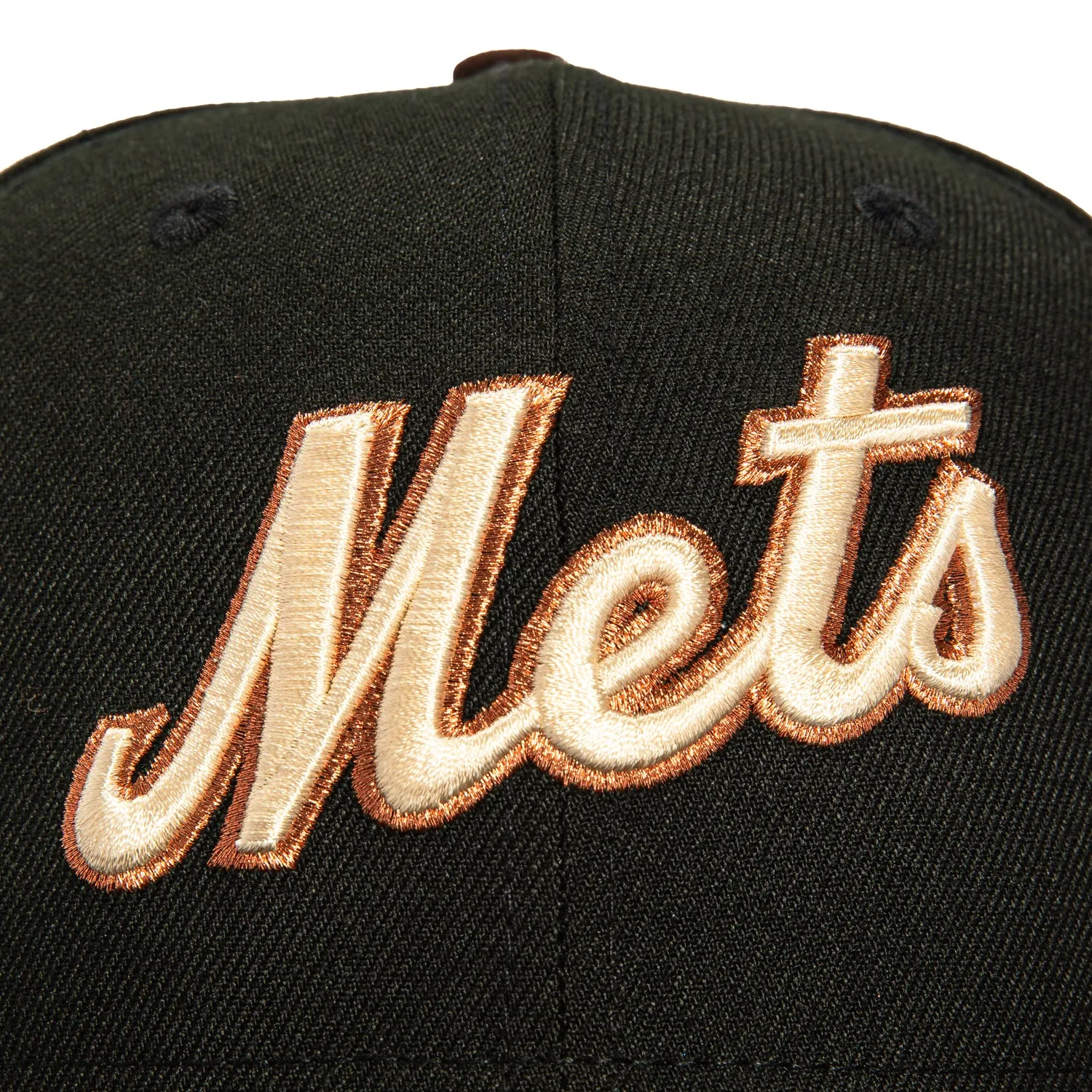 New Era 59Fifty New York Mets 25th Anniversary Patch Script Hat - Black. Brown. Metallic Copper